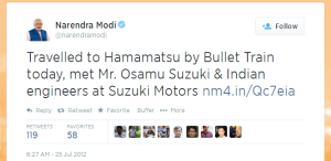 Tweet by Narendra Modi on Bullet Train